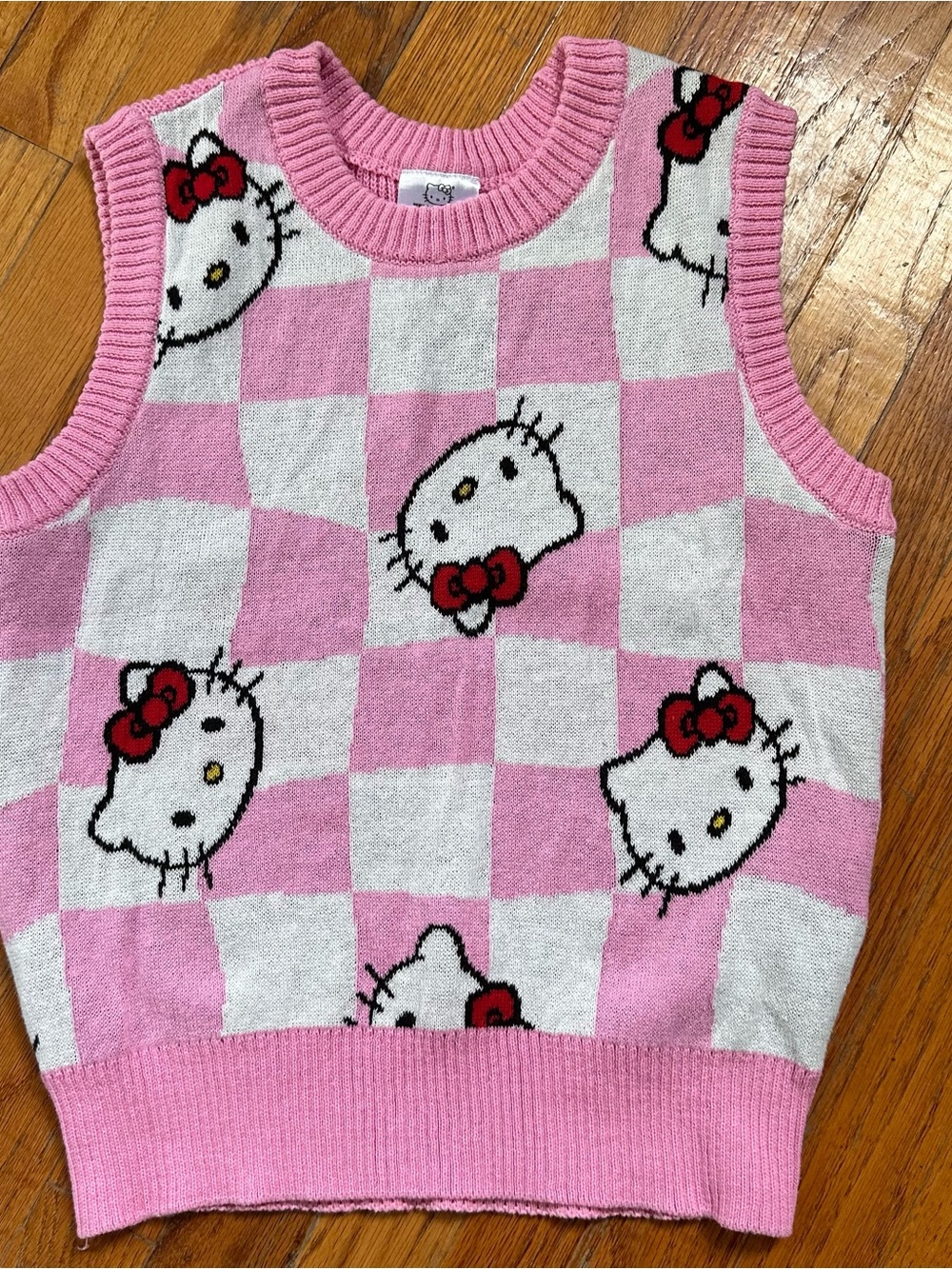 Absolutely Adorable Hello Kitty Pink Checker Knit Sweater Vest